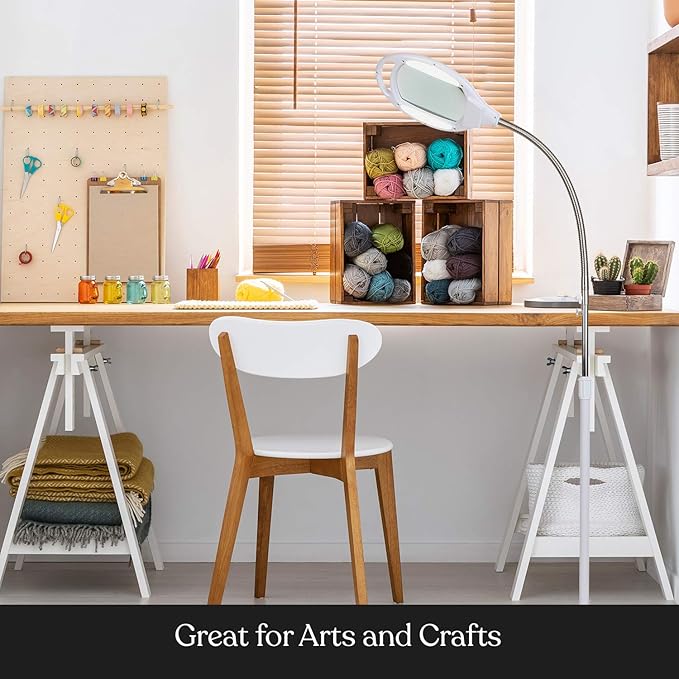 Brightech LightView Pro Magnifying Glass with Light and Stand, Magnifying Floor Lamp with a 6-Wheel Rolling Base for Facials, Lash Estheticians, Dimmable LED Work Light for Sewing, Crafts