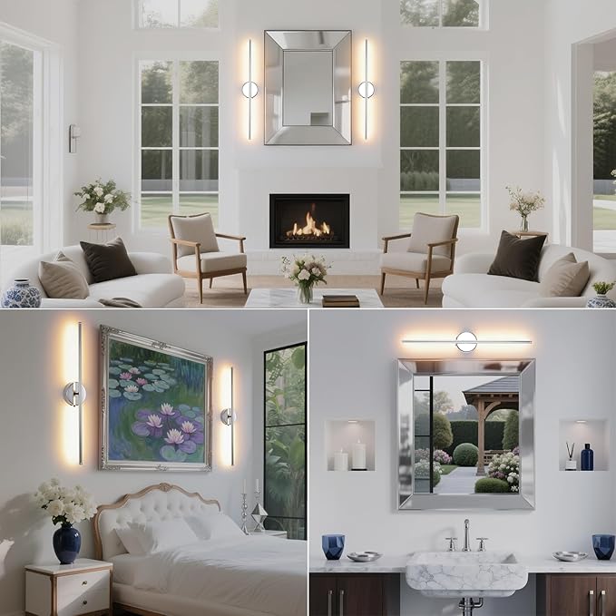 Battery Operated Wall Sconce Set of 2, Chrome 27.5" LED USB Rechargeable dimmable Wall Sconce with Remote Control, Rotate 350° for Living Room, Bedroom, Hallway and scones Lighting