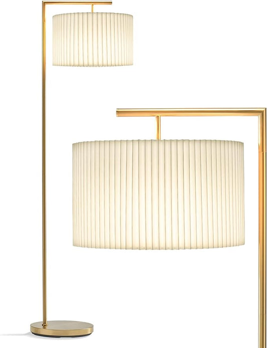 Brightech Montage Modern Floor lamp, LED Floor Lamp for Living Rooms & Offices - Tall Standing Lamp for Bedroom Reading - Corner Pole Lamp with Contemporary Pleated Shade - Gold, Antique Brass