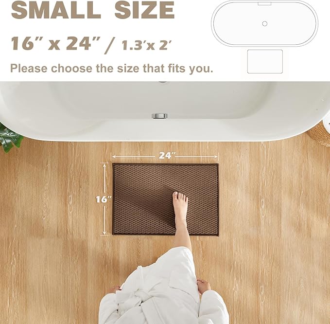 Bathroom Rugs Non Slip Washable, Super Absorbent Thin Bath Mat Small Quick Dry Low Pile Bathroom Rug, Brown 16"x24"