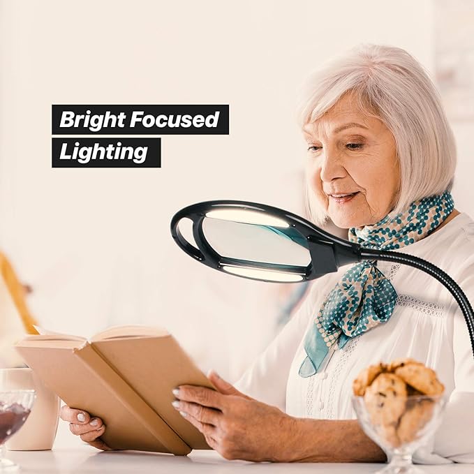 Brightech LightView Pro Magnifying Floor Lamp - Hands Free Magnifier with Bright LED Light for Reading - Work light With Flexible Gooseneck - Standing Mag Lamp