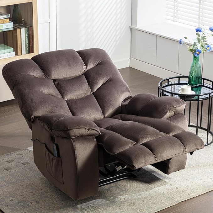 Oversized Electric Recliner Chairs with Massage and Heat, 41" Wide Power Reclining Chair with USB Charging Port, Breathable Overstuffed Reclining Sofa for Living Room Bedroom (No Lift)