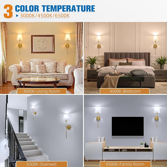 NIORSUN 19.9 inch Battery Operated Wall Sconce Set of 2,Gold Rechargeable Wall Lights with 5200mAh Dimmable Detachable Bulbs and Remote,10 Colors Wireless Sconces for Bedroom Living Room Hallway