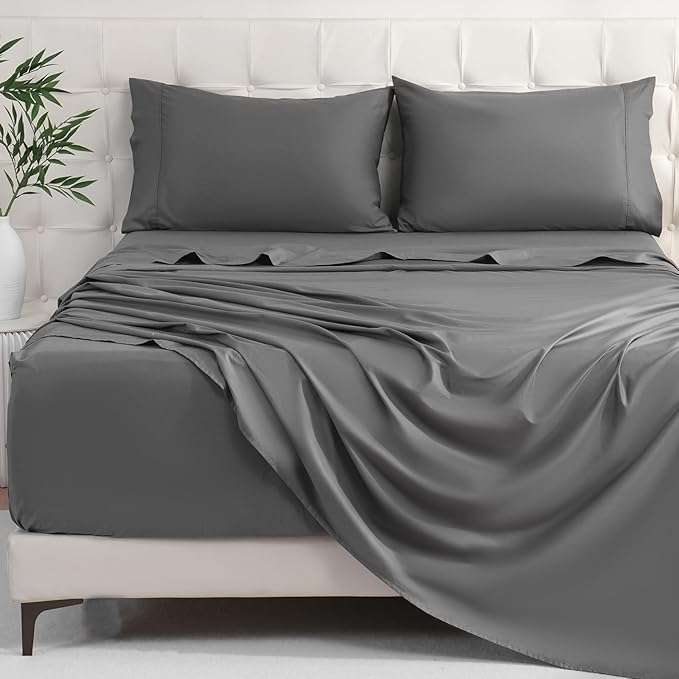 Bedlifes California King Sheet Set, Extra Deep Pocket 18-24 Inches, 1000Thread Count 100% Egyptian Cotton, Soft and Breathable 4-Piece,Dark Grey