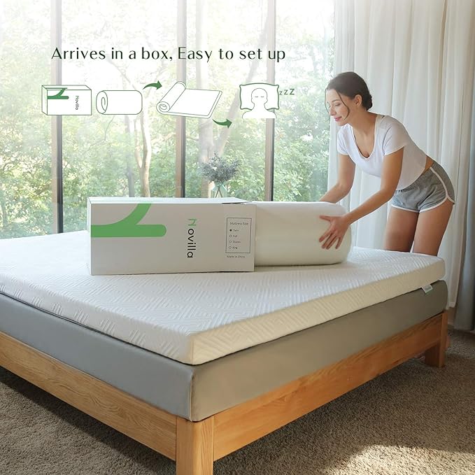 Novilla 3 Inch Foam Mattress Topper Twin, Medium Firm Memory Foam Mattress Topper, Gel Infused for Motion Isolation & Pressure Relieving, with Breathable Cover, Twin Size
