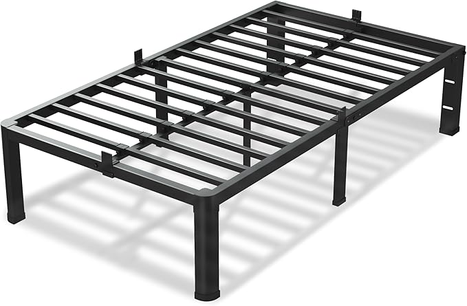 12 Inch Twin XL Bed Frame, 3500Lbs Heavy Duty Metal Platform with Round Corner Legs Mattress Slide Stopper, Steel Slat Support No Box Spring Needed, Noise Free, Non-Slip, Easy Assembly