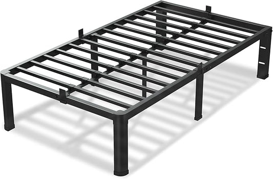 12 Inch Twin Size Bed Frame, 3500Lbs Heavy Duty Metal Platform with Round Corner Legs Mattress Slide Stopper, Steel Slat Support No Box Spring Needed, Noise Free, Non-Slip, Easy Assembly