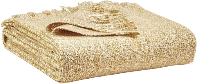 BOURINA Faux Cashmere Fringe Throw Blanket Decorative Lightweight Throw Soft Cozy for Bed or Sofa Outdoor Blanket, 50" x 70" Yellow