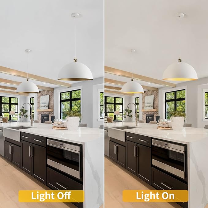 Modern Pendant Light,Farmhouse pendant light 17.72 "Farmhouse pendant light Industrial Large Dome Chandelier White and gold finish lighting fixture line length 78.74" Kitchen island, bedroom