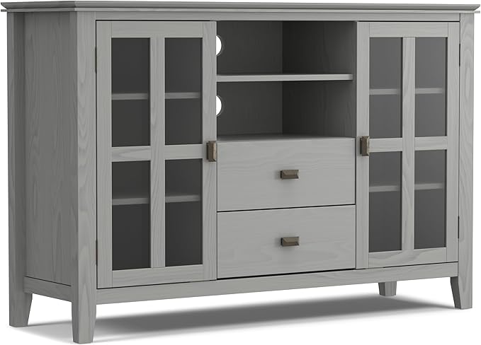 SIMPLIHOME Artisan SOLID WOOD 53 inch Wide Contemporary TV Media Stand in Fog Grey For TVs up to 60 inches for the Living Room and Entertainment Center