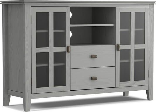 SIMPLIHOME Artisan SOLID WOOD 53 inch Wide Contemporary TV Media Stand in Fog Grey For TVs up to 60 inches for the Living Room and Entertainment Center