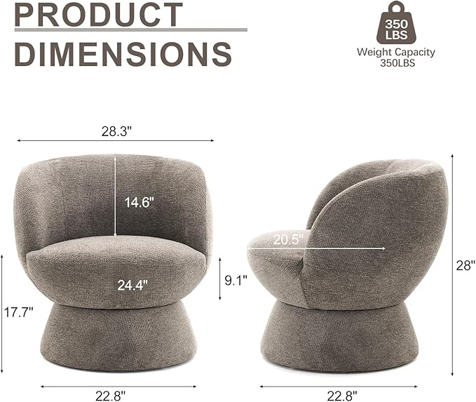 360° Swivel Boucle Bucket Chair, Accent Barrel Makeup Vanity Chair Modern Lounge Single Sofa with Padded Armrest for Dining Room, Living Room, Bedroom and Home Office (Set of 2 Gray)