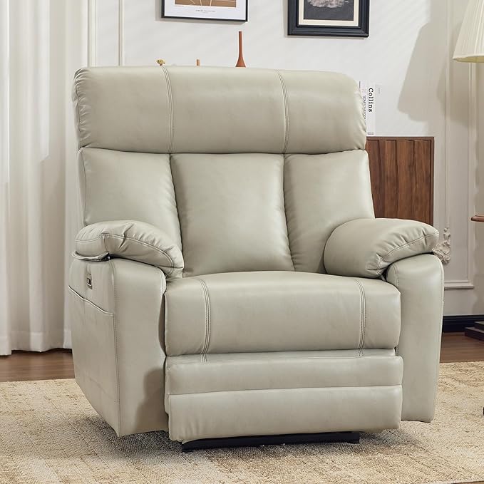AEDI 450lbs Power Recliner Chair for Big and Tall Adults Oversized Electric Reclining Sofa for Living Room,Extra Wide 27.5” Seat,Extended Footrest,USB Charging(Faux Leather,Gray)