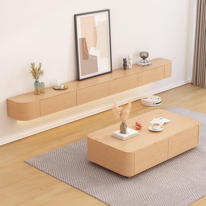 Floating TV Stand,47-118 Inch Wall Mounted TV Shelf,Modern Entertainment Center Media Console with Storage for Bedroom,Living Room (Wood, 110.2")