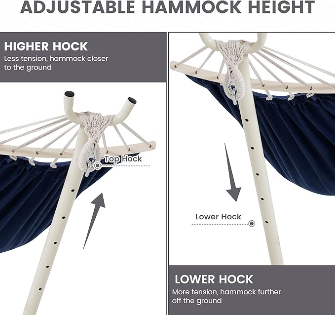 LazyDaze Hammocks Double Hammock with Stand - 2 Person Heavy Duty Outdoor Hammock for Adults, Includes Durable Steel Stand, Portable Carrying Bag and Pillow, Navy Blue