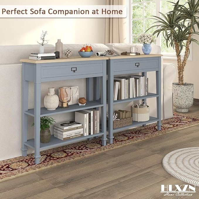 30 Inch Console Table for Entryway, Narrow Entry Table for Living Room Entryway Home w/Drawer and Bottom Shelf, Grey