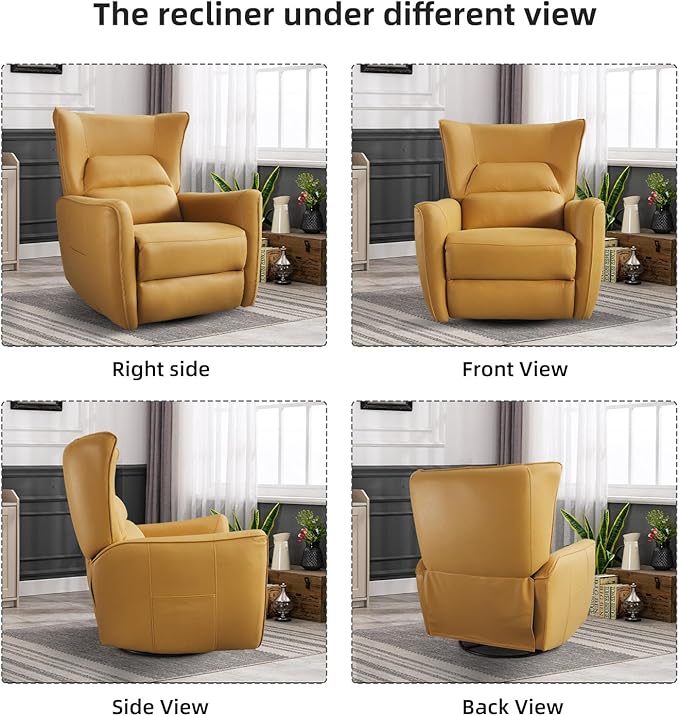 INZOY Power Swivel Rocker Recliner Glider, Oversize Electric Swivel Rocker Recliners with Highly Enveloping Backrest, Nursery Rocking Recliner Chair Leathaire Reclining Sofa for Living Room, Yellow
