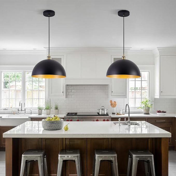 2 Vintage Industrial Pendant Light 9.84 "Industrial Dome Pendant Light Black and Gold Finish Lighting lamp line Length Pendant light78.74 Kitchen Island, Bedroom, Corridor