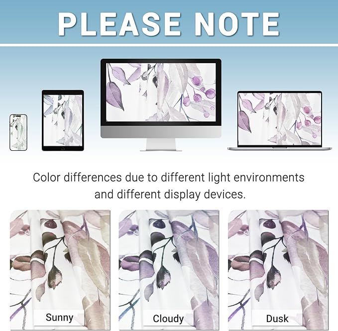 No Hook Shower Curtain with Snap in Liner - Eucalyptus Shower Curtain - Washable Waterproof Inner Liner, Plants Plum Leaves Modern Shower Curtains - Machine Washable, 71 x 74