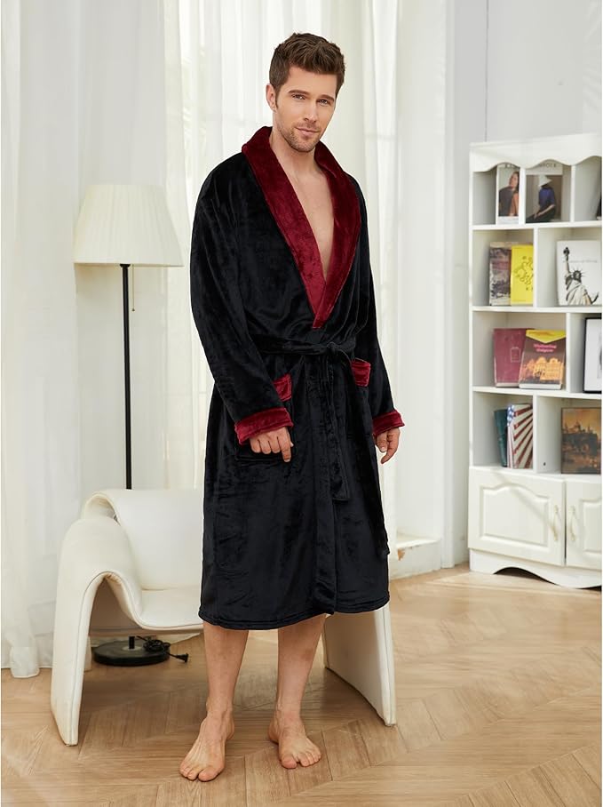 U2SKIIN Mens Fleece Robe Plush Collar Shawl Bathrobe