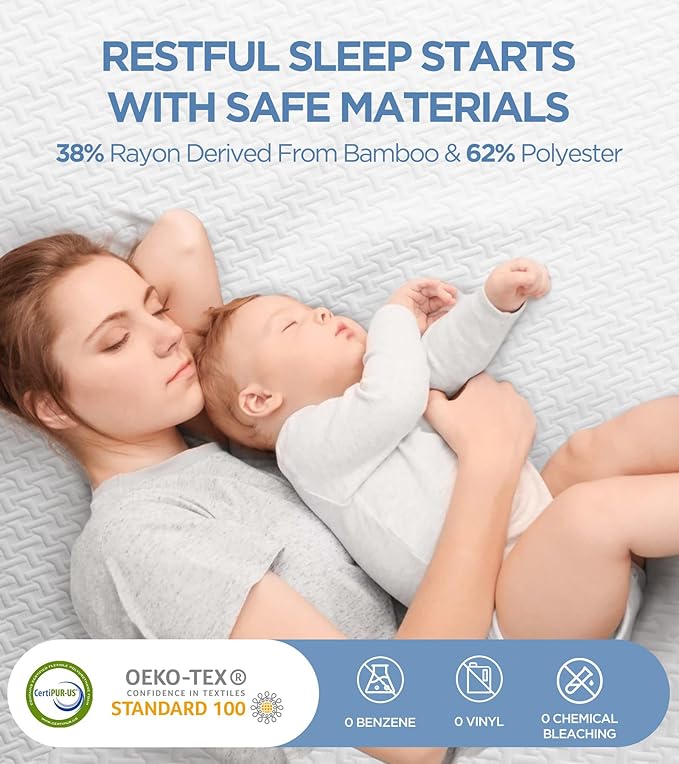 100% Waterproof Twin Mattress Protector, Hypoallergenic Viscose Made from Bamboo Mattress Cover, Breathable Cooling 3D Air Fabric Noiseless Bed Cover, Machine Washable Vinyl Free 8-16'' Deep Pocket
