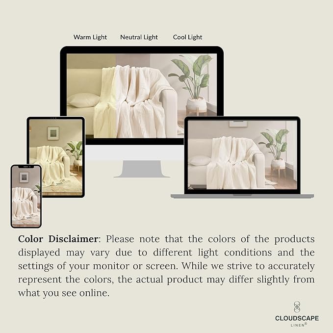 Soft 4 Layer Muslin Blanket Twin Size, 100% Cotton Blanket for Couch, Bed, Sofa, Pre-Washed Gauze, Best for Summer, 68x92, Ivory