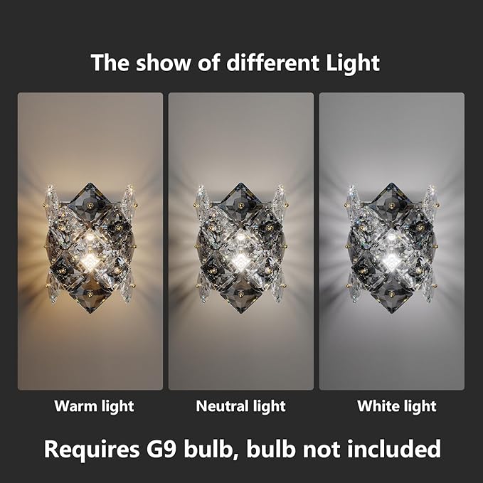 Modern Crystal Wall Sconces,Chrome Wall Light Fixtures,Luxury Indoor Wall Lamp,K9 Crystal Vanity Wall Mount Lamps,Industrial Sconce Lighting for Bathroom Living Room,Bedsides,Hallway,Bedroom