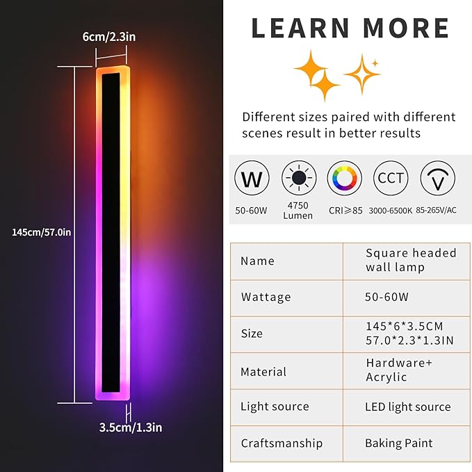 Mikeru Modern Outdoor Light Fixture, 57inch Modern RGB Outdoor Wall Light 10%-100% Dimmable with Memory Function Long Outdoor Porch Lights Featuring Multiple Modes and 12 Colors for Patio Entryway