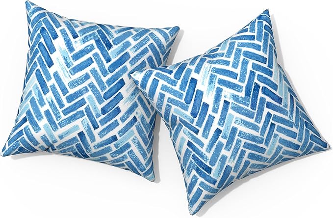 Outdoor Pillows for Patio Furniture 20x20 inch, Square Outdoor Throw Pillows with Inserts, Decorative Patio Pillows for Garden Couch Home Sofa Office Chair, Pack of 2, Blue Bricks