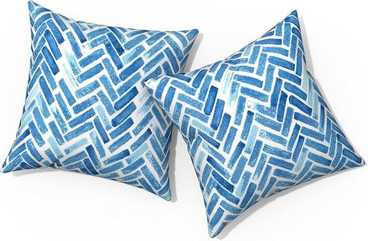 Outdoor Pillows for Patio Furniture 20x20 inch, Square Outdoor Throw Pillows with Inserts, Decorative Patio Pillows for Garden Couch Home Sofa Office Chair, Pack of 2, Blue Bricks