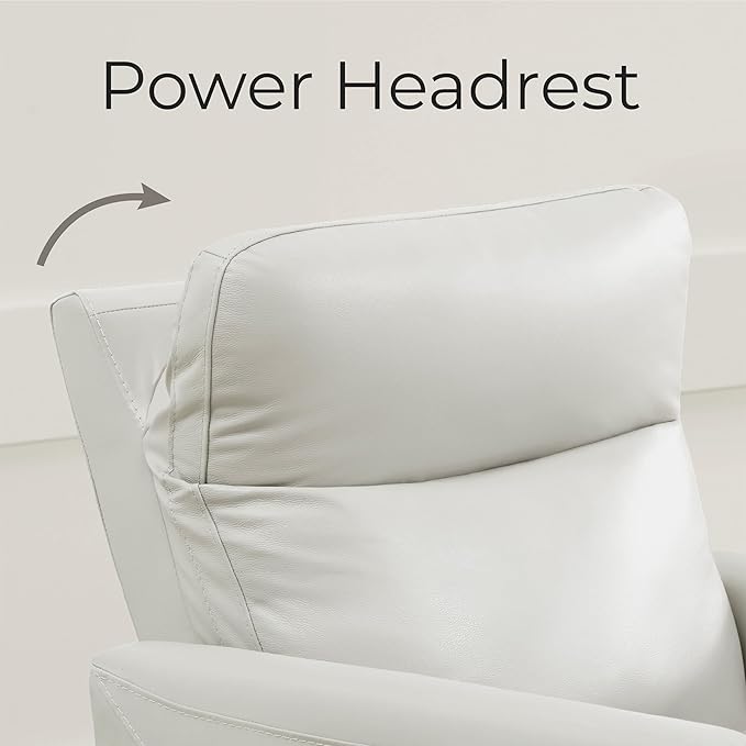 CHITA Genuine Leather Power Recliner Chair for Adults, Electric Wall Hugger Recliner for Small Spaces, Modern Living Room and RV Recliner Chair with Power Headrest & Charging Ports, Light Grey