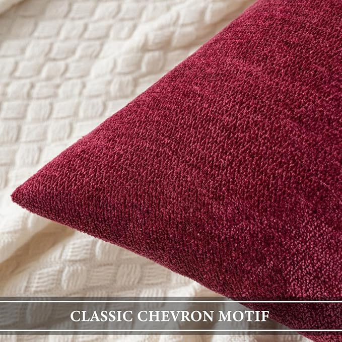 MIULEE Pack of 2 Burgundy Decorative Pillow Covers 20x20 Inch Soft Chenille Couch Throw Pillows Farmhouse Cushion Covers for Home Decor Sofa Bedroom Living Room