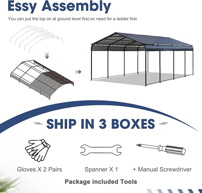OC Orange-Casual 12 x 20 FT Metal Carport, Outdoor Heavy Duty Steel Canopy, Garage Car Shelter Shade with Metal Roof, Patio Car Tent for Car,Truck and Boats, Dark Gray