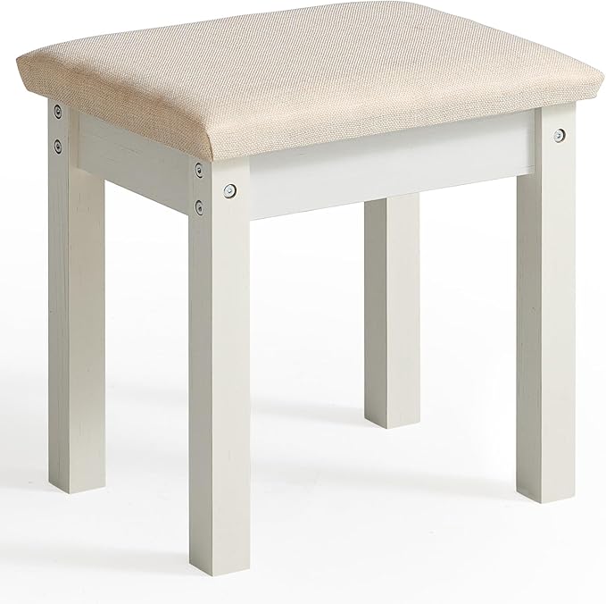 LEYAOYAO Vanity Stool, Elegant Makeup Stool with Comfortable Fabric Cushion, Sturdy Wooden Frame, Modern Vanity Bench for Bedroom and Bathroom-White