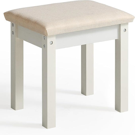 LEYAOYAO Vanity Stool, Elegant Makeup Stool with Comfortable Fabric Cushion, Sturdy Wooden Frame, Modern Vanity Bench for Bedroom and Bathroom-White