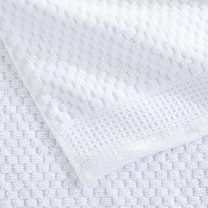 Market & Place 100% Cotton Waffle Textured 6 Piece Set | Super Soft Quick Dry Bath Towels | Decorative for Bathroom | 2 Bath, 2 Hand, 2 Washcloths | Belle Collection (White)