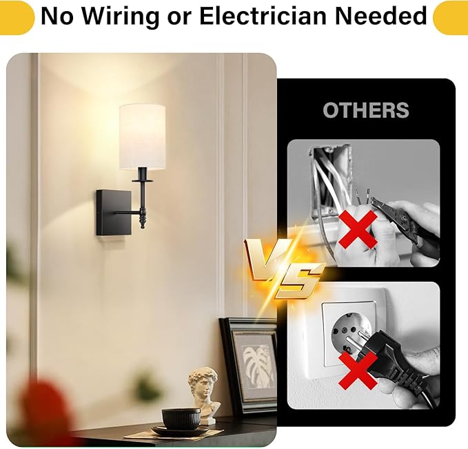 14.5 inch Battery Operated Wall Sconces Set of 2 with Remote, Rechargeable Wireless Wall Lights with Beige Fabric Shade, Indoor Not Hardwired Dimmable for Bedroom Living Room Decor