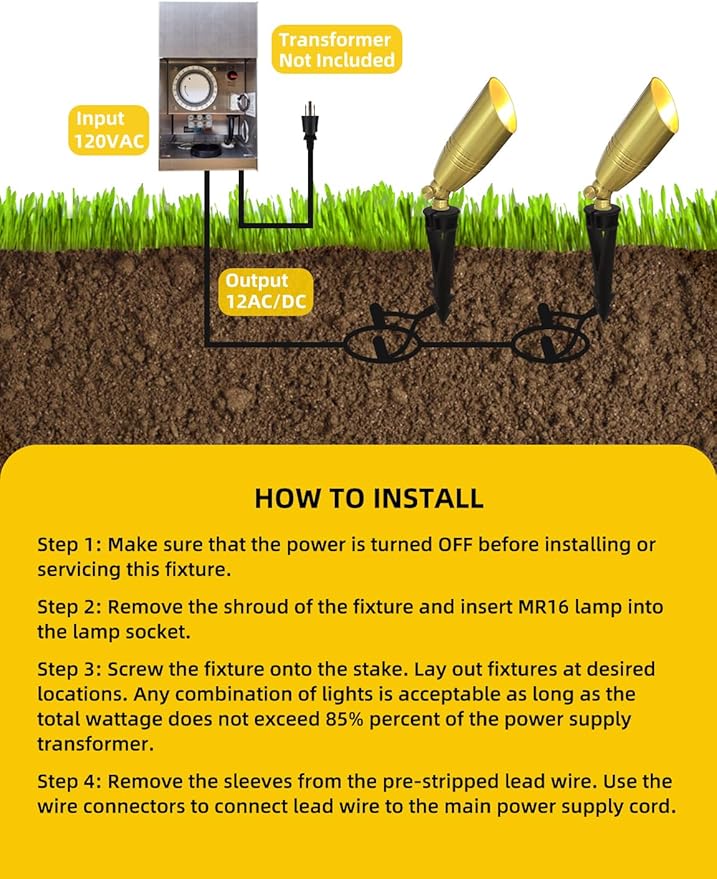 COLOER Die-cast Brass Landscape Spotlight 12-Pack with 5W Aluminum Housing LED MR16 Bulb,12V AC/DC Low Voltage Copper Outdoor Lighting, Directional Garden Patio Spot Up Light (102B Copper Finish)