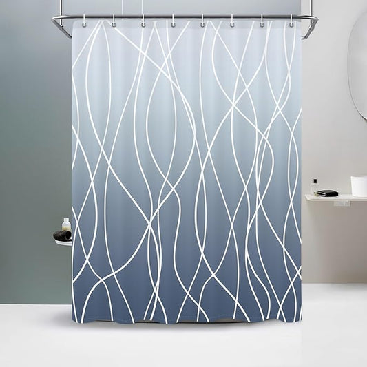 Punkray Ombre Blue Shower Curtain for Bathroom with Hooks, Stripe Bath Curtains Decorative Shower Curtains Water Repellent Washable, 60 x 72