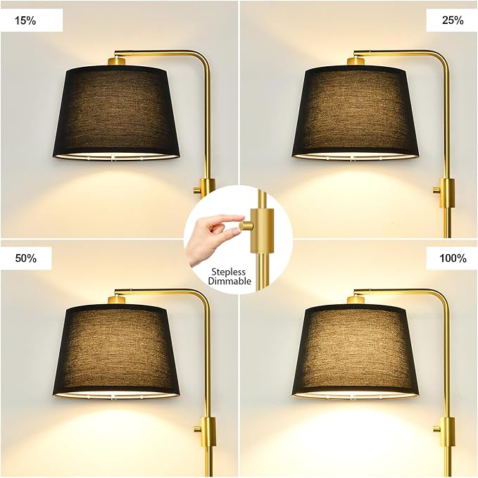 Nintiue Dimmable Gold Floor Lamp, 1000 LM LED Edison Bulb Included, Arc Floor Lamps for Living Room with Black Shade, Modern Standing Lamp Tall Lamps for Living Room Bedroom