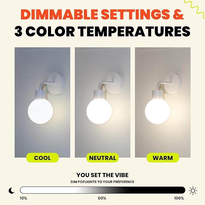 Wireless Wall Sconce (Shark Tank) Rechargeable & Dimmable LED Light w/App Control & Damage-Free Install, Moveable Modern Ambient Lighting for Elegant Home & Bedroom Decor | Popwhite