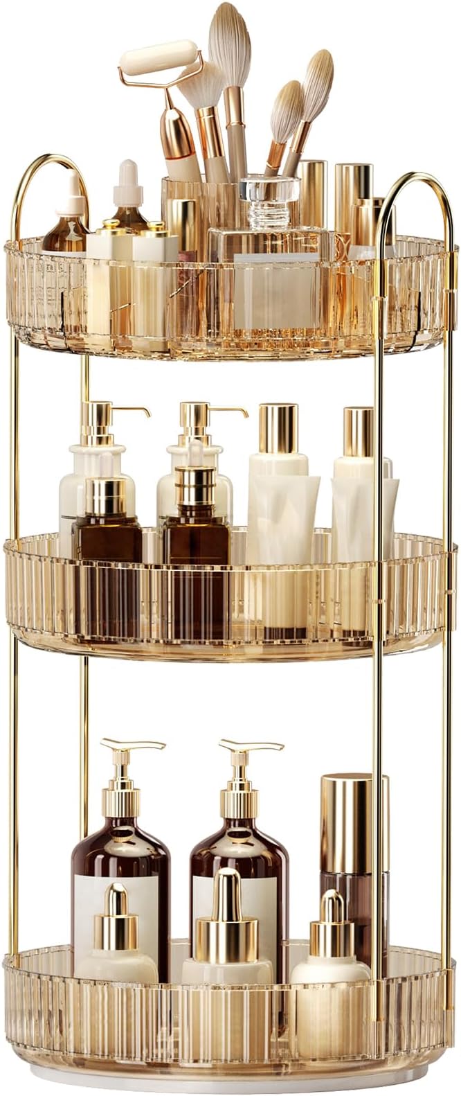 360° Rotating Makeup Organizer, Large-Capacity Skincare Make Up Storage 3 Tier Perfume Organizers Cosmetic Dresser Organizer with Makeup Brush Holder, Fits Bedroom, Bathroom, Vanity Shelf Countertop