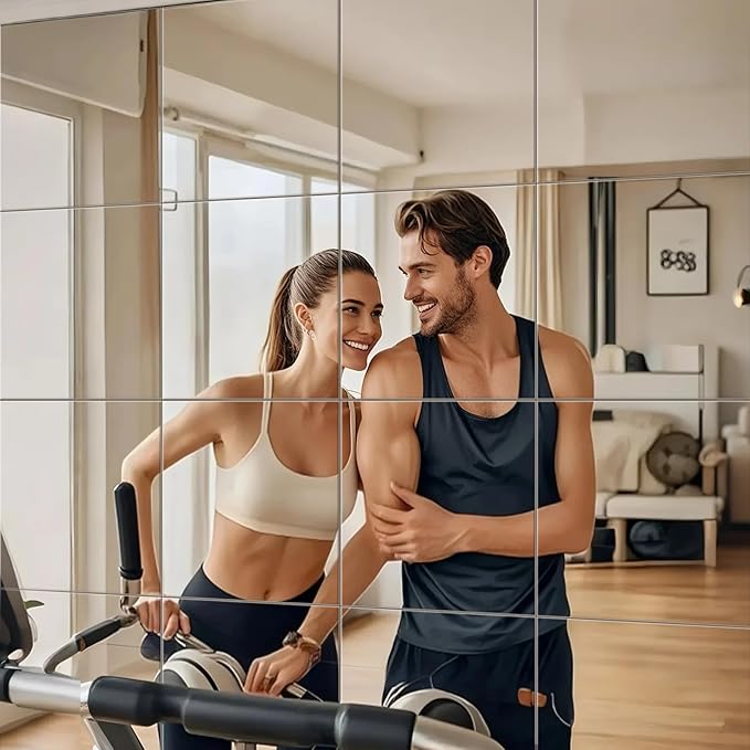 12" x 14" 16Pcs Full Length Wall Mirror Tiles, Frameless Wall Mounted Mirror Glass Wall Mirror for Home Gym, Door, Bedroom, Living Room