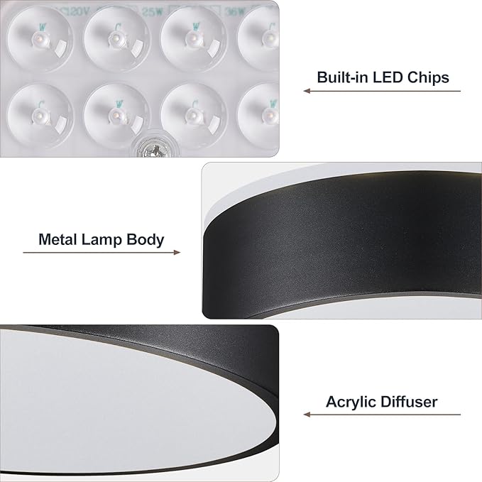 Dimmable Black LED Flush Mount Ceiling Lights, Modern 5CCT 2700K-6000K Close to Ceiling Light, Simple Round Kitchen Lighting Fixtures for Bedroom Hallway Entryway Laundry Room, 11.8 Inch