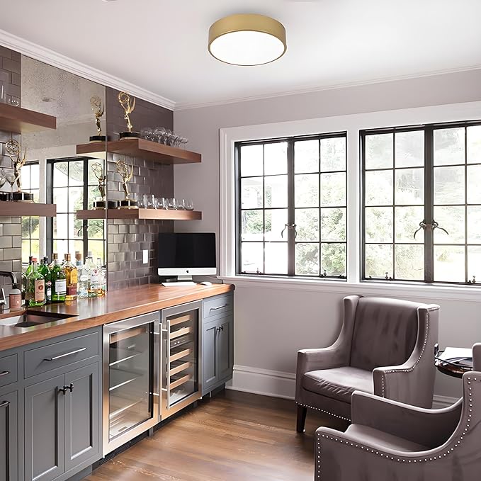 Modern Gold Flush Mount Ceiling Light, 2-Lights Round Ceiling Light, Minimalistic Ceiling Lamp Acrylic Shade Lighting Fixture for Bedroom Laundry Room Bathroom Hallway(11.8 Inch)