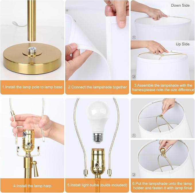 Gold Table Lamps Set of 2, Adjustable Height Tall Lamp with White Shade 3 Color Temperature Pull Chain Modern Brass Lamp for Living Room Bedroom Bedside End Table Nightstand (9W LED Bulbs Included)