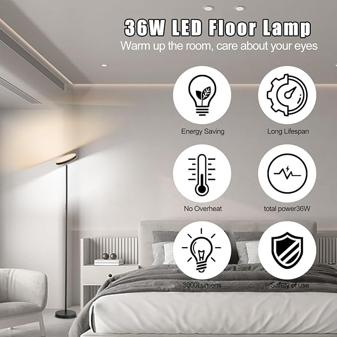 Floor Lamp, 36W/3600LM Stangding Lamp with Remote Control, Floor Lamps for Living Room Clearance, Stepless Adjust Color Temperatures &Brightness for Bedroom Office