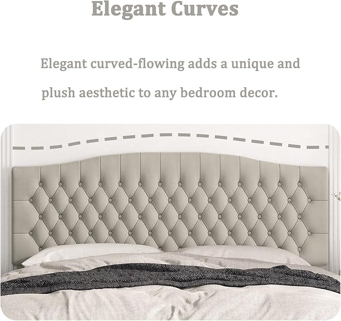 King Headboard Only, Upholstered Head Board for Adjustable Bed Velvet Tufted Cal King Size Wall Mounted Headboard with Solid Wood Legs Head Board, Taupe