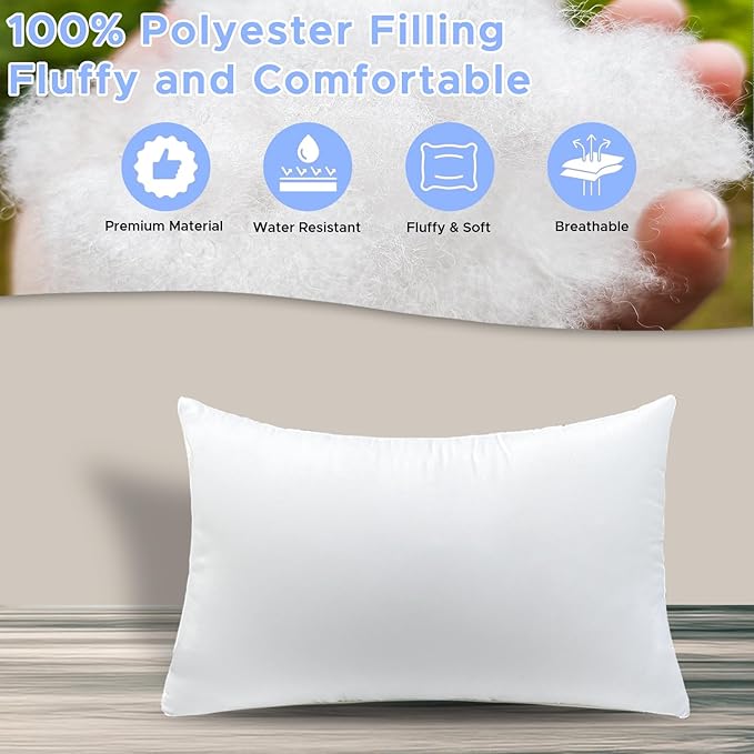 12x20 Inch Outdoor Throw Pillow Inserts, Pack of 2 - Premium Water-Resistant Lumbar Pillows Stuffer for Patio Furniture, Chairs, Sofa &Porch Swing -Indoor/Outdoor Decorative Pillows - White