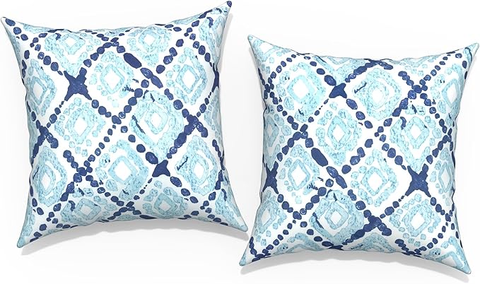 Outdoor Throw Pillow Covers 18”x18”, Decorative Pillow Covers for Patio Furniture, Modern Cushion Cases for Garden Couch Home Sofa Bed Office Chair, Pack of 2, Boho Geometry Blue